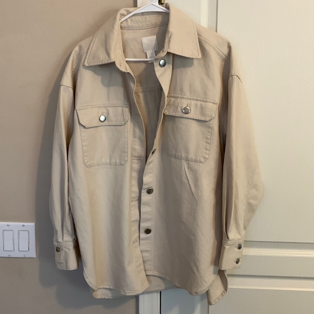 H&M khaki oversized shirt jacket